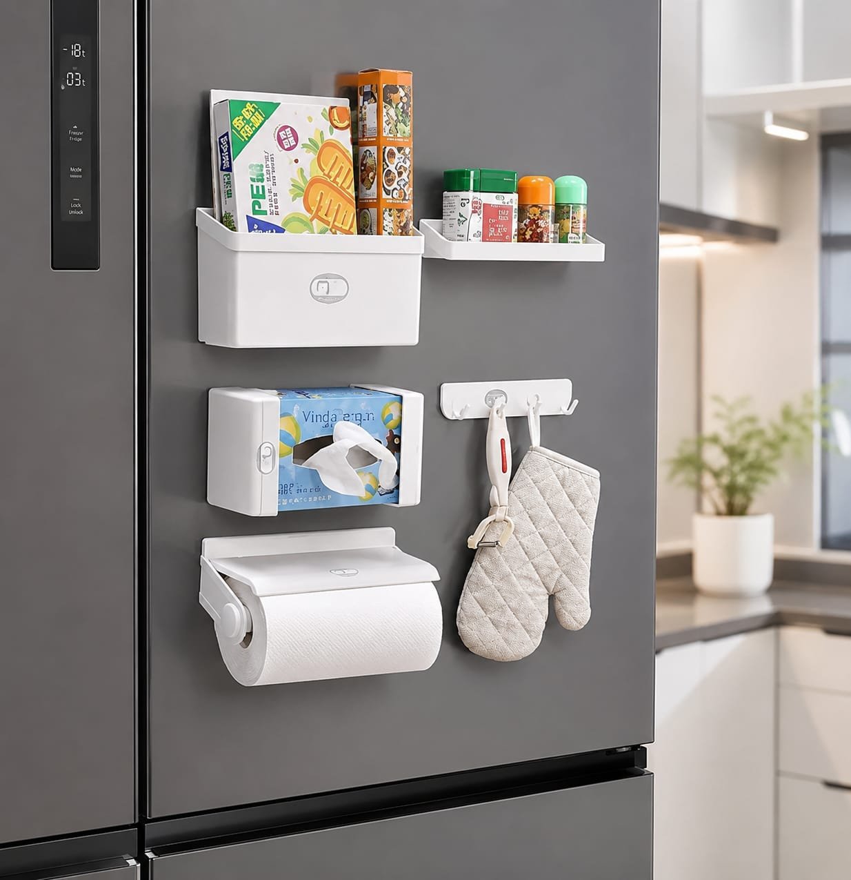 5 in 1 Fridge Storage Rack, Fridge Magnetic Tissue and Foil Holder, Tissue Paper Holder