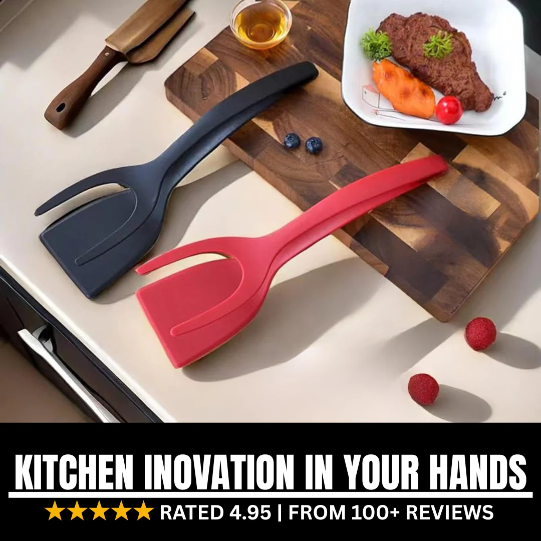 2-in-1 Heat Resistant Kitchen Spatula & Tongs – Non-Stick Cooking and Food Serving Tool