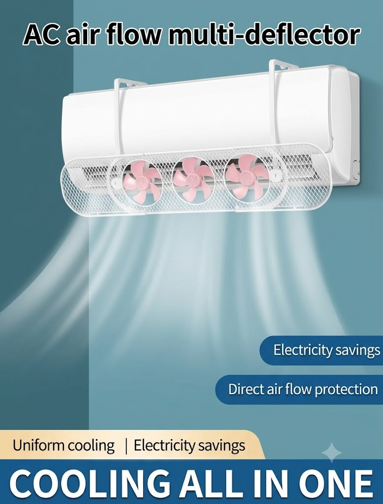 AC Air Flow Multi-Deflector with Triple Fan – Air Conditioner Wind Direction & Cooling Distributor