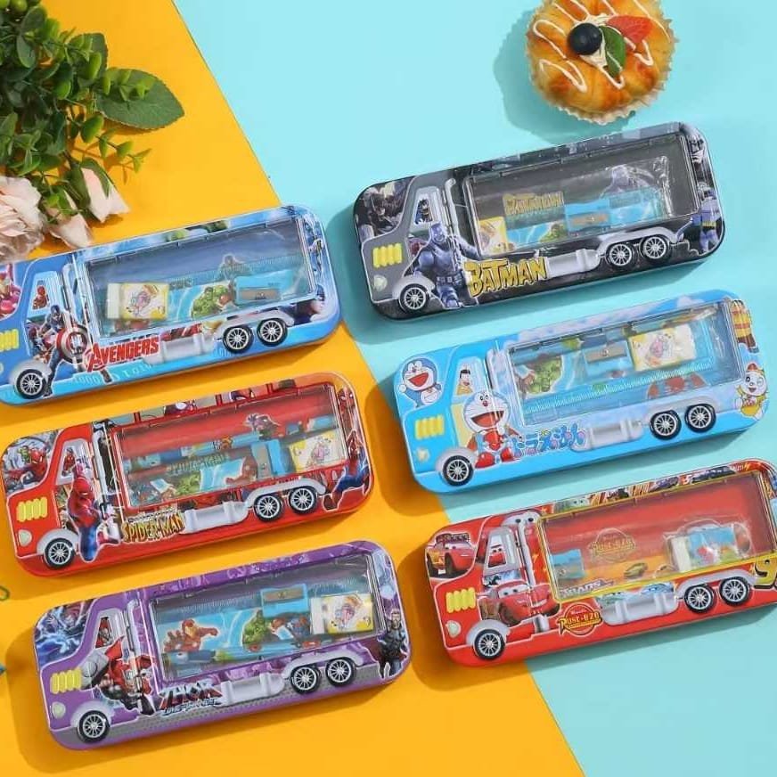Kids 3D Design Metal Two-Layer Pencil Box with Stationery Set