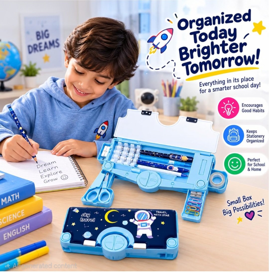 Multifunctional Pencil Box for Kids – Space Pencil Box with Organizer Compartments