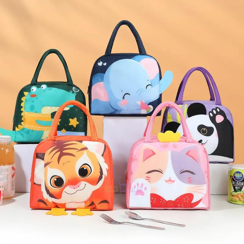 Kids Cartoon Insulated Lunch Bag with Handle – Cute Animal Designs