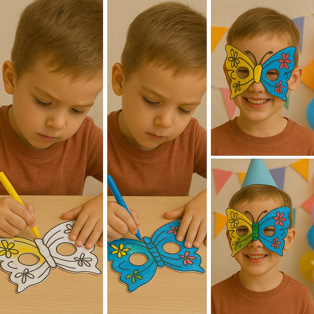 Set of 5 DIY Cosplay Masks for Kids – Colour Your Own Butterfly Craft Masks
