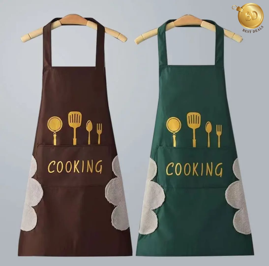 Kitchen Cooking Apron with Side Hand-Wipe Towels & Front Pocket – Unisex Cooking Apron