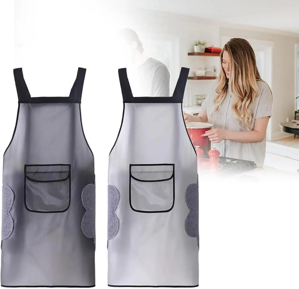 Waterproof Kitchen Apron with Side Napkin Towels & Front Pocket