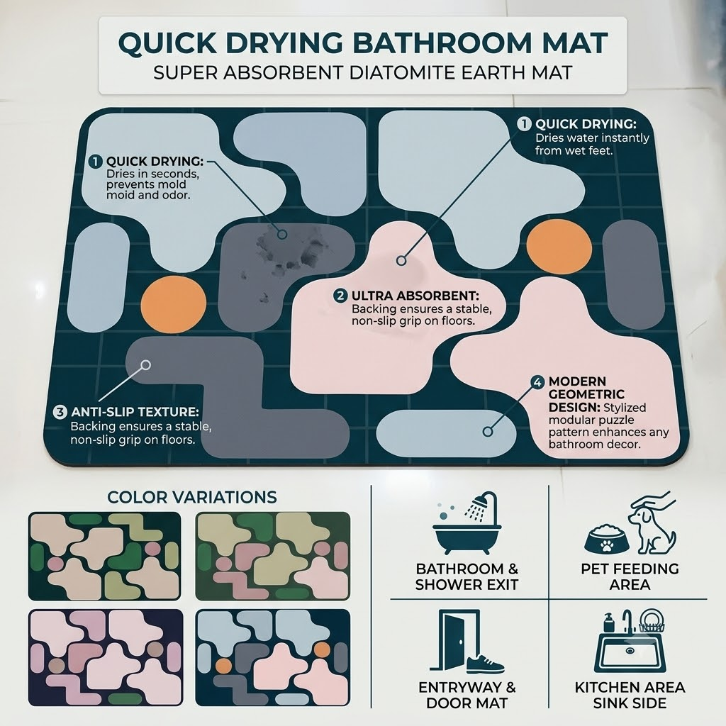 Quick Drying Bathroom Mat 58 x 38 cm