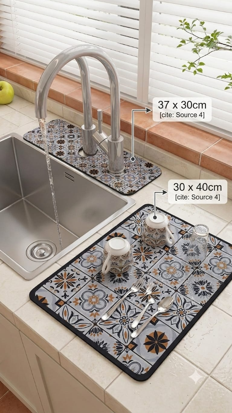 Set of 2 Dish Mat and Faucet Mat – Kitchen Sink & Counter Drying Mats – Random Designs