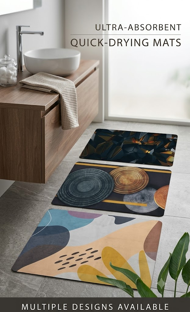 Quick Drying Bathroom Mat – Ultra Absorbent Floor Mat with Modern Design