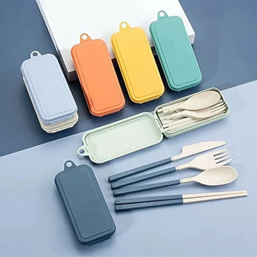 Portable Travel Cutlery Set with Storage Box – Reusable Spoon, Fork, Knife & Chopsticks