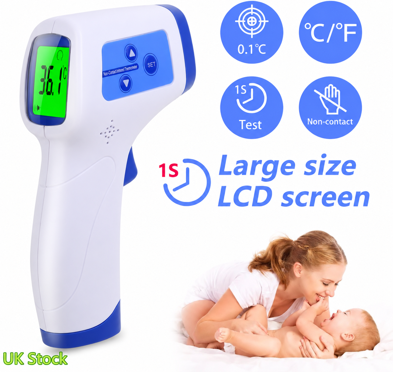 Digital Non-Contact Infrared Thermometer with LCD Display – Forehead Temperature Measuring Device