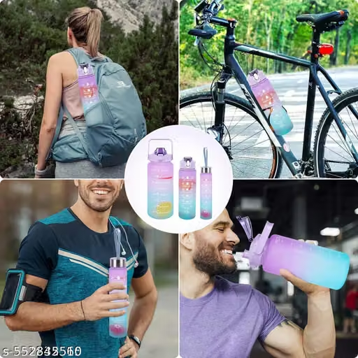 Motivational Water Bottle Set of 3 – 2000ml, 900ml & 300ml | Time Marker Hydration Tracker Bottles