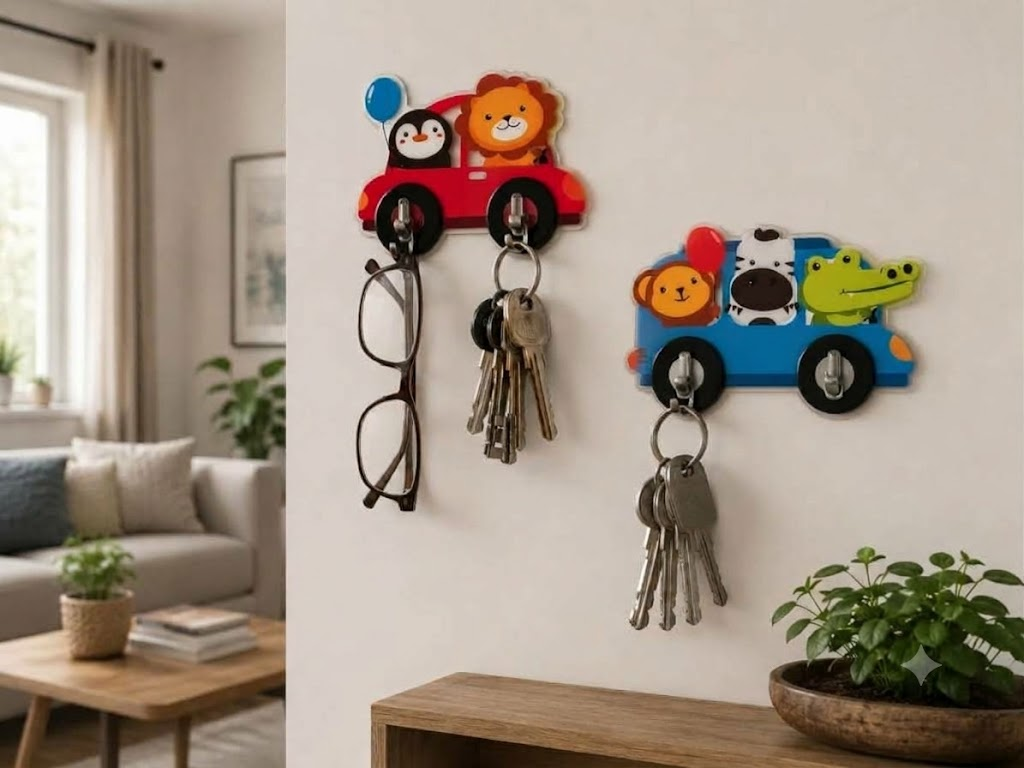 Set of 6 Car Shaped Traceless Hooks – Cute Multipurpose Wall Hooks