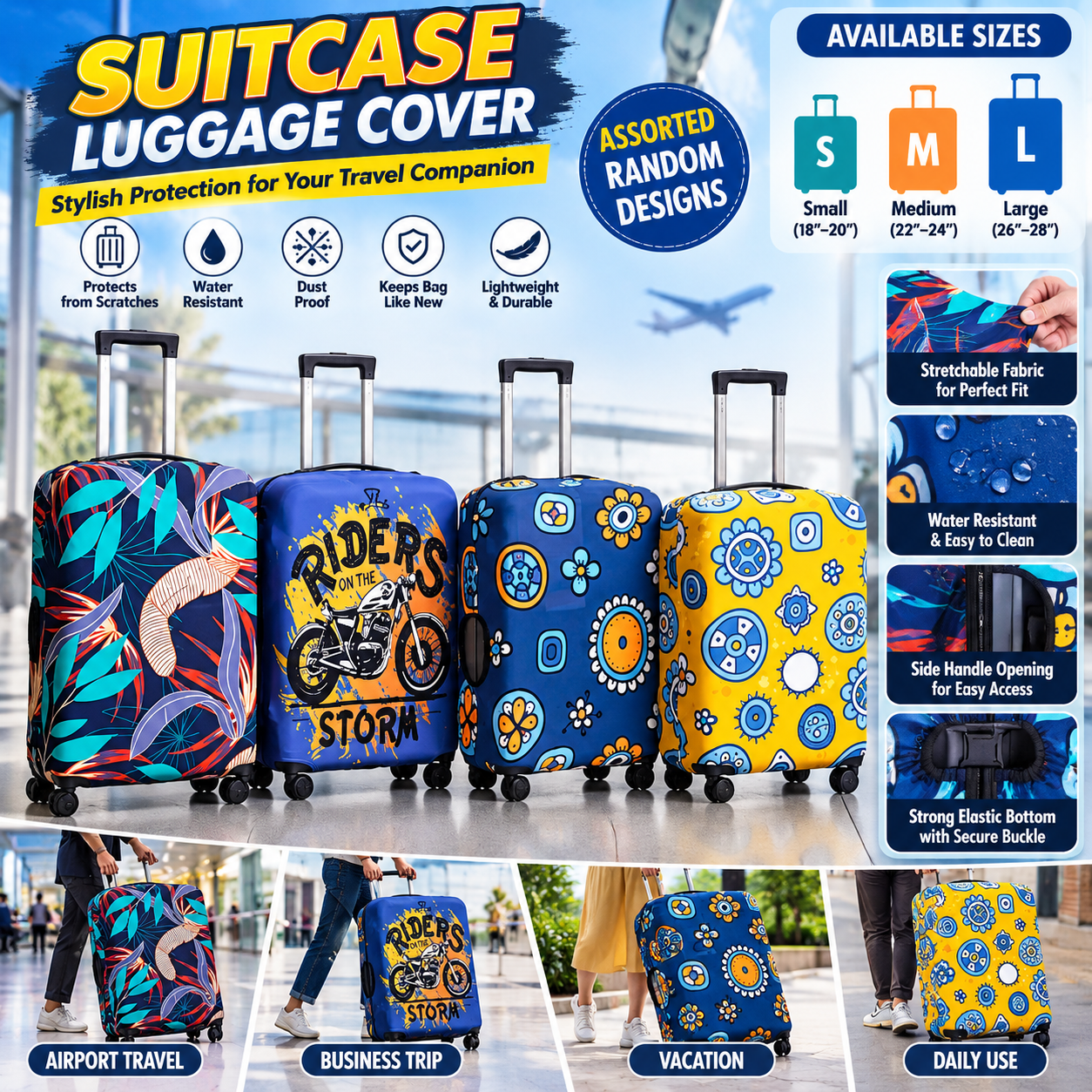 Suitcase Luggage Cover for Trolley Bags – Small, Medium & Large Sizes | Assorted Random Designs