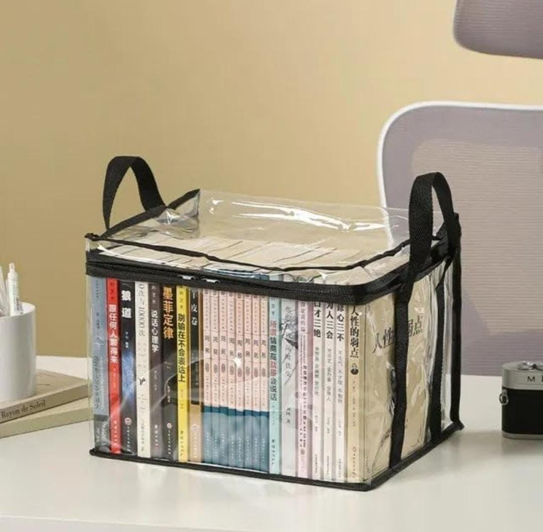 Transparent Book & Toy Storage Organiser with Zipper – Clear Multipurpose Storage Bag with Handles