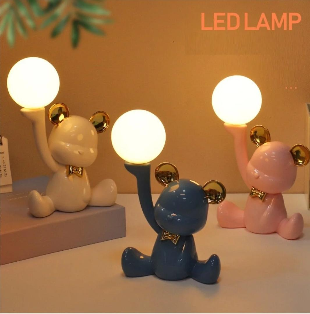 Cute Teddy Bear LED Bedside Lamp – USB Rechargeable Decorative Night Light