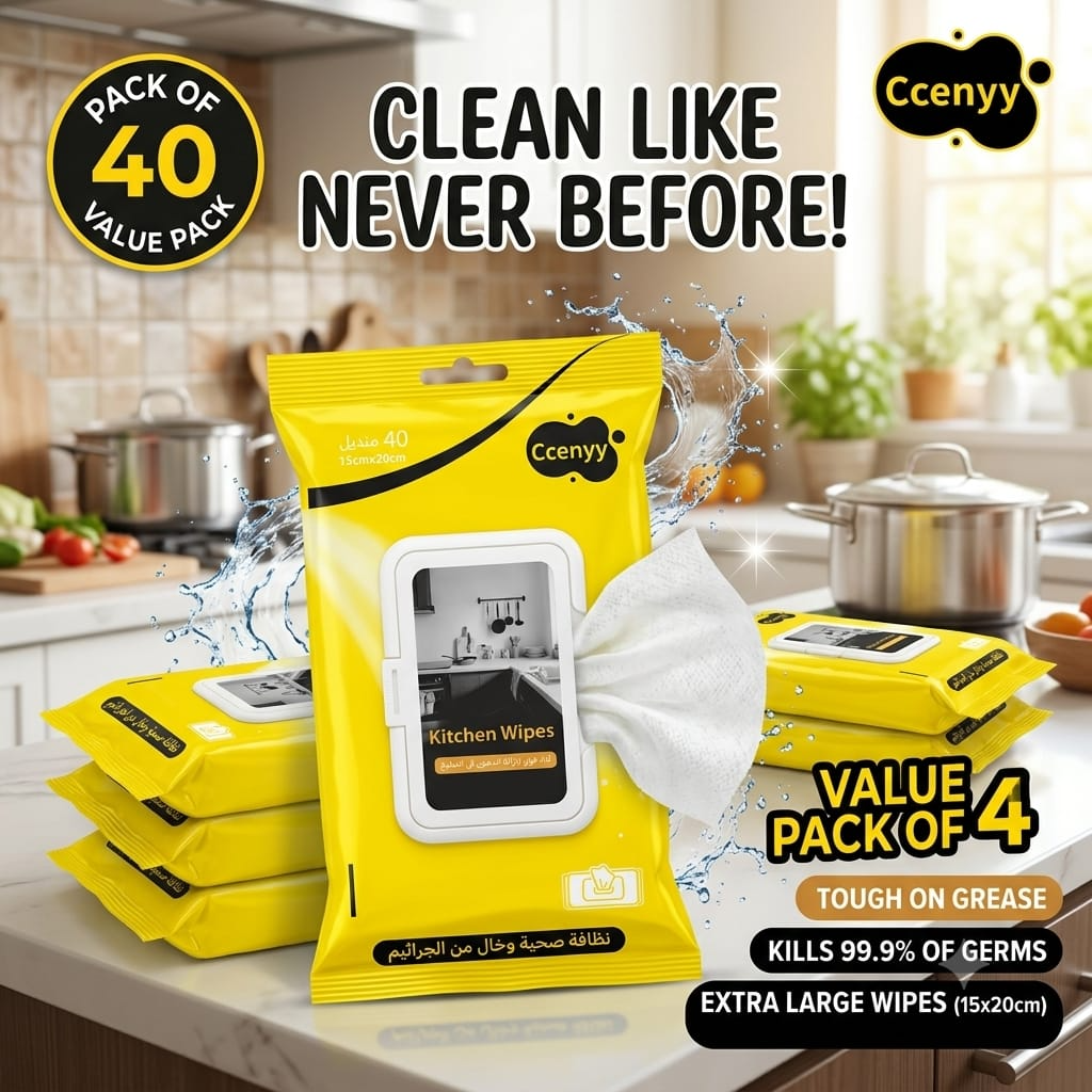 Kitchen Cleaning Wet Wipes – Pack of 40 | Grease & Dirt Cleaning Wipes for Kitchen Surfaces