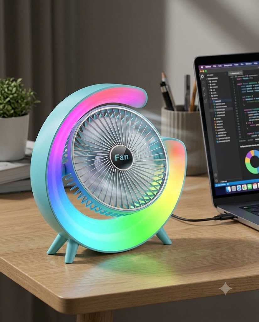 Round Table Fan with RGB Lights – Colorful Desk Fan