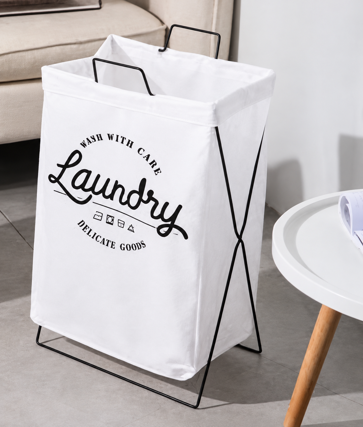 Foldable Laundry Basket with Metal Frame & Carry Handles – Clothes Storage Hamper
