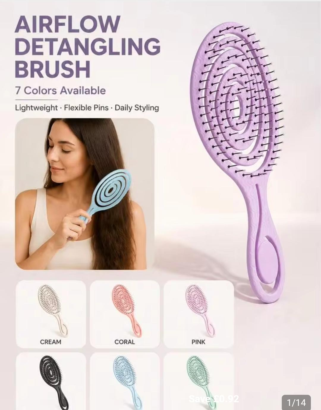 Airflow Detangling Hair Brush – Flexible Bristle Vent Brush for Everyday Hair Styling | Assorted Colors