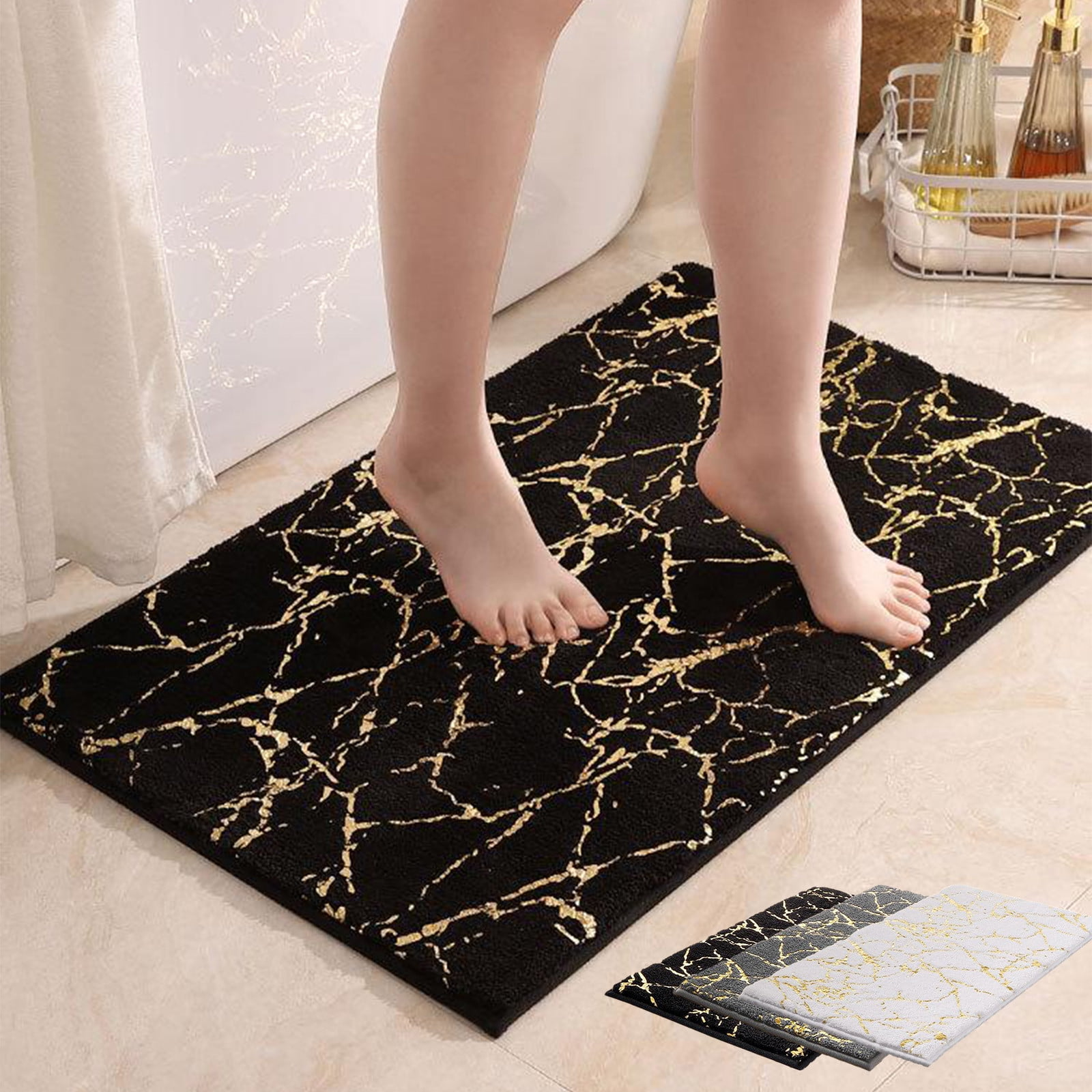 Soft Plush Bathroom Mat – Marble Print Floor Rug for Bathroom & Home