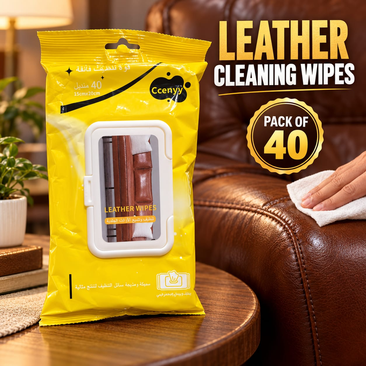 Leather Cleaning Wet Wipes – Pack of 40 | Leather Sofa, Car Seats & Office Furniture Cleaning Wipes