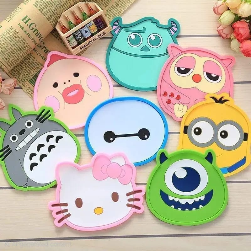8 Pcs Silicone Cartoon Coasters Set – Cute Character Drink Coasters for Cups & Mugs