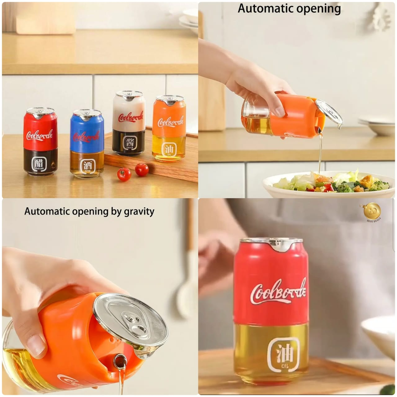 180ml Cola Can Style Glass Oil Dispenser Bottle – Automatic Flip Lid