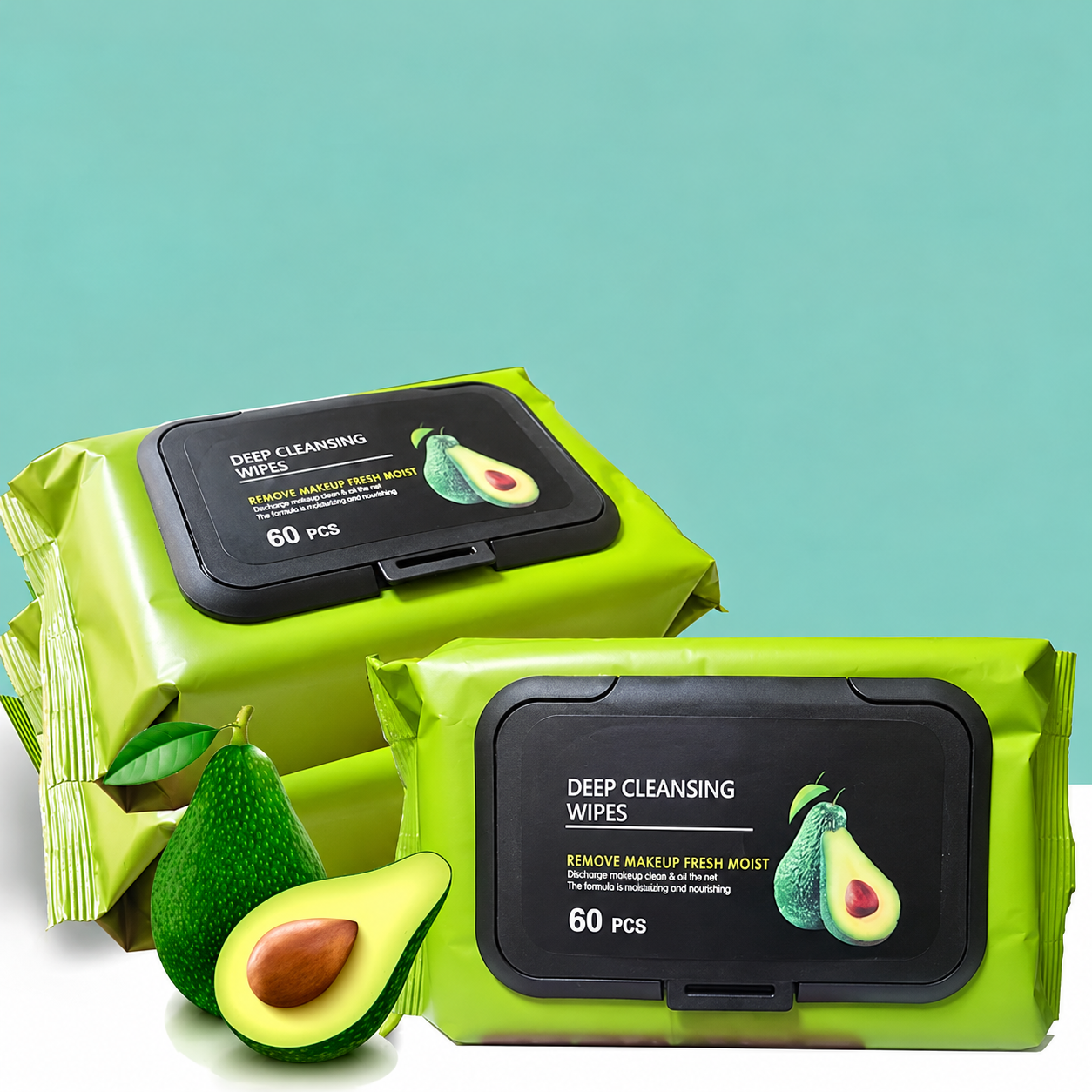 Fresh Clean Glow Avocado Makeup Remover Wet Wipes for Face – 60 PCS