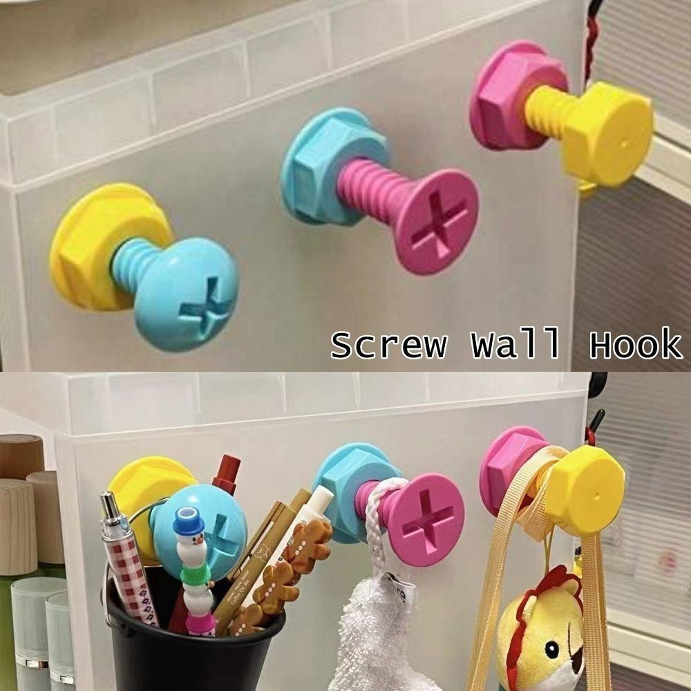 Screw & Nut Shaped Wall Hooks Set of 3 – Colourful Multipurpose Hanging Hooks