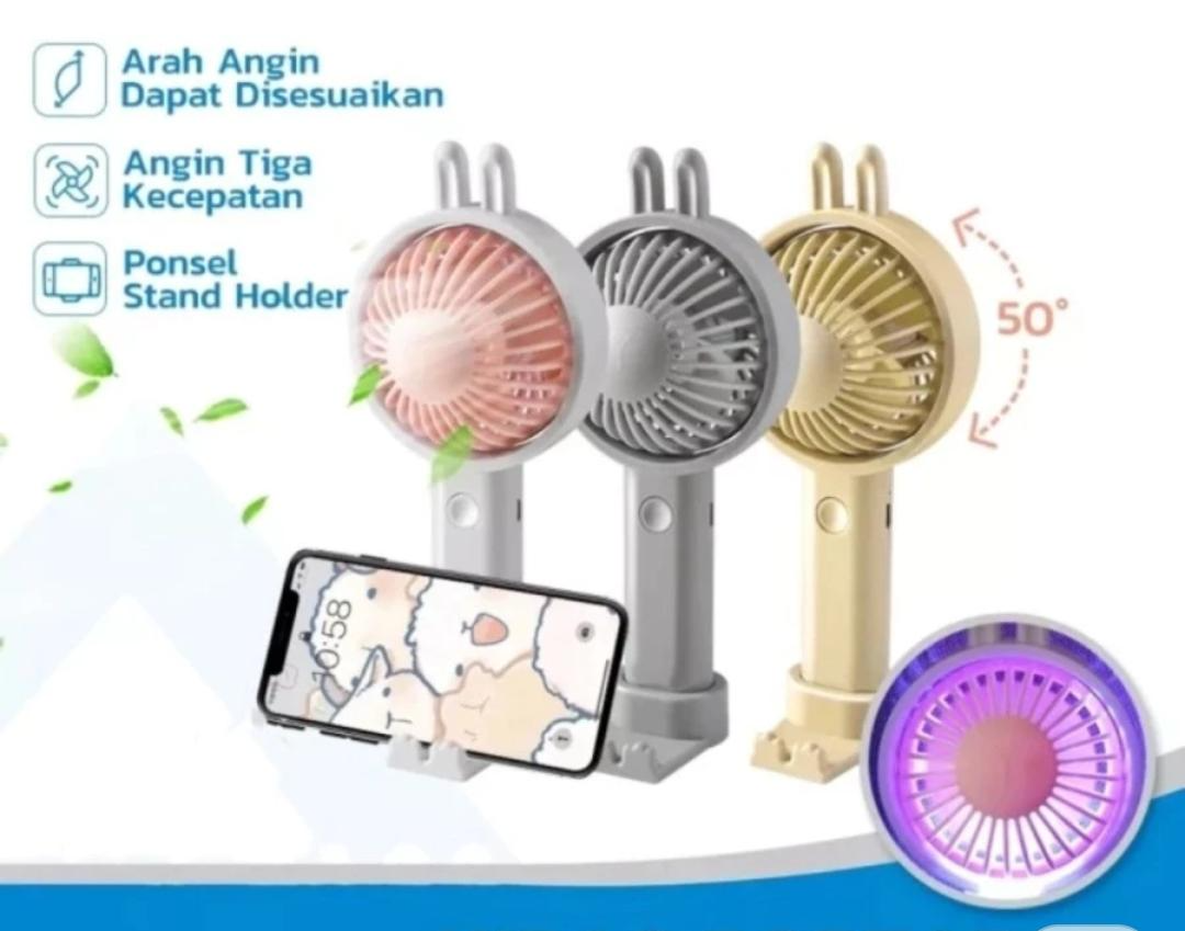 USB Rechargeable Mini Fan with LED Light – Adjustable Rotating Head, 3-Speed Portable Fan & Phone Stand | Assorted Colors