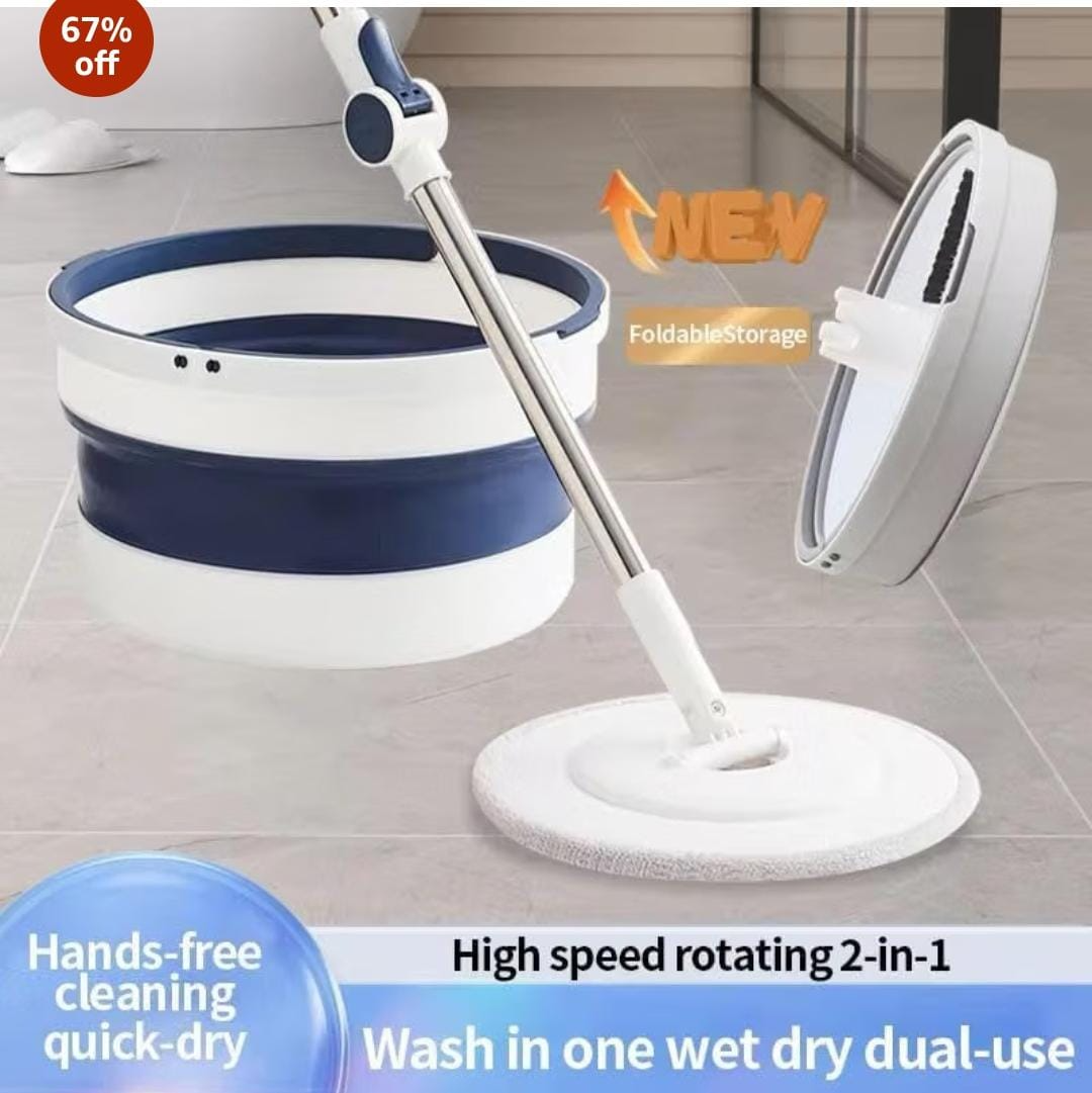 360° Spin Mop with Foldable Bucket – Microfiber Floor Cleaning Mop with Rotating Head & Wet/Dry Cleaning