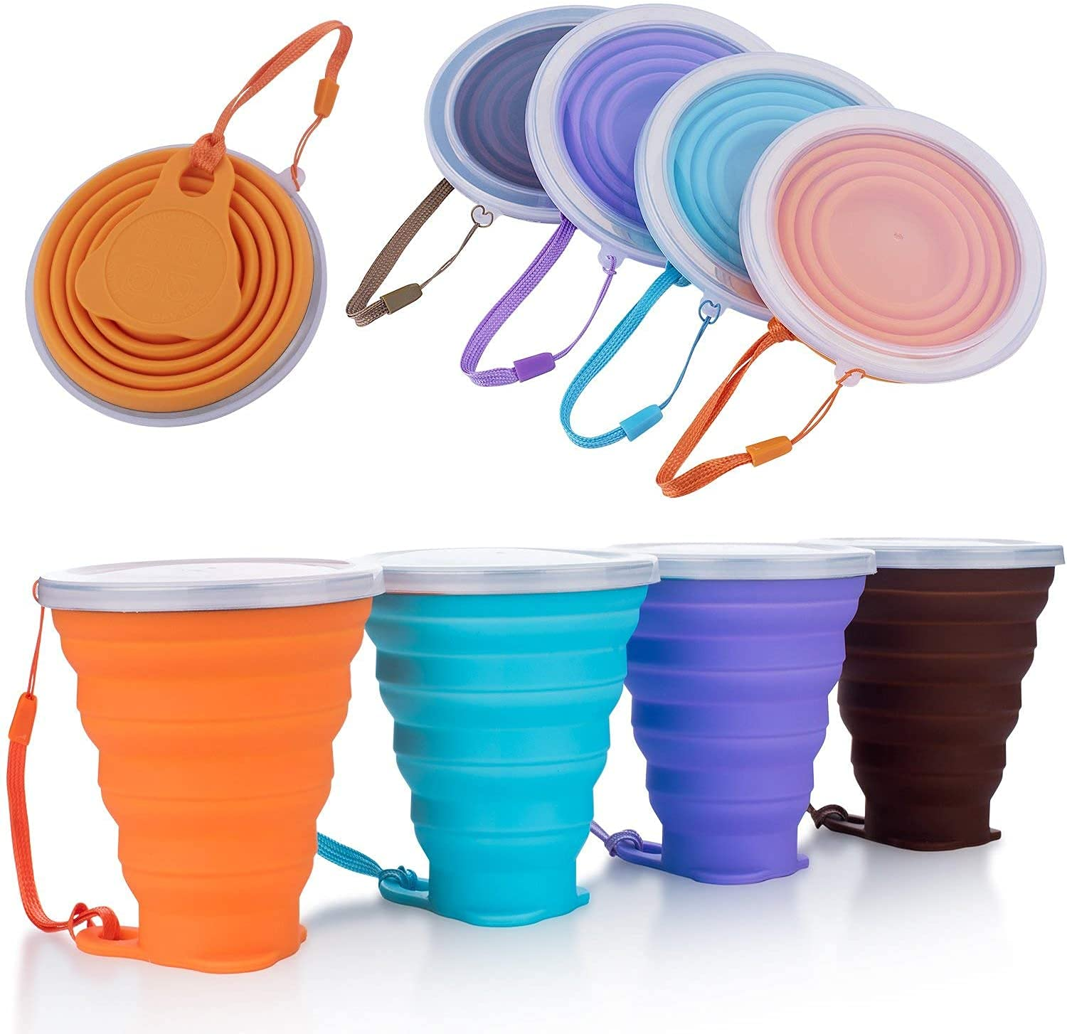 Foldable Silicone Drinking Cup with Lid & Strap – Collapsible Travel Water Cup for Kids & Adults
