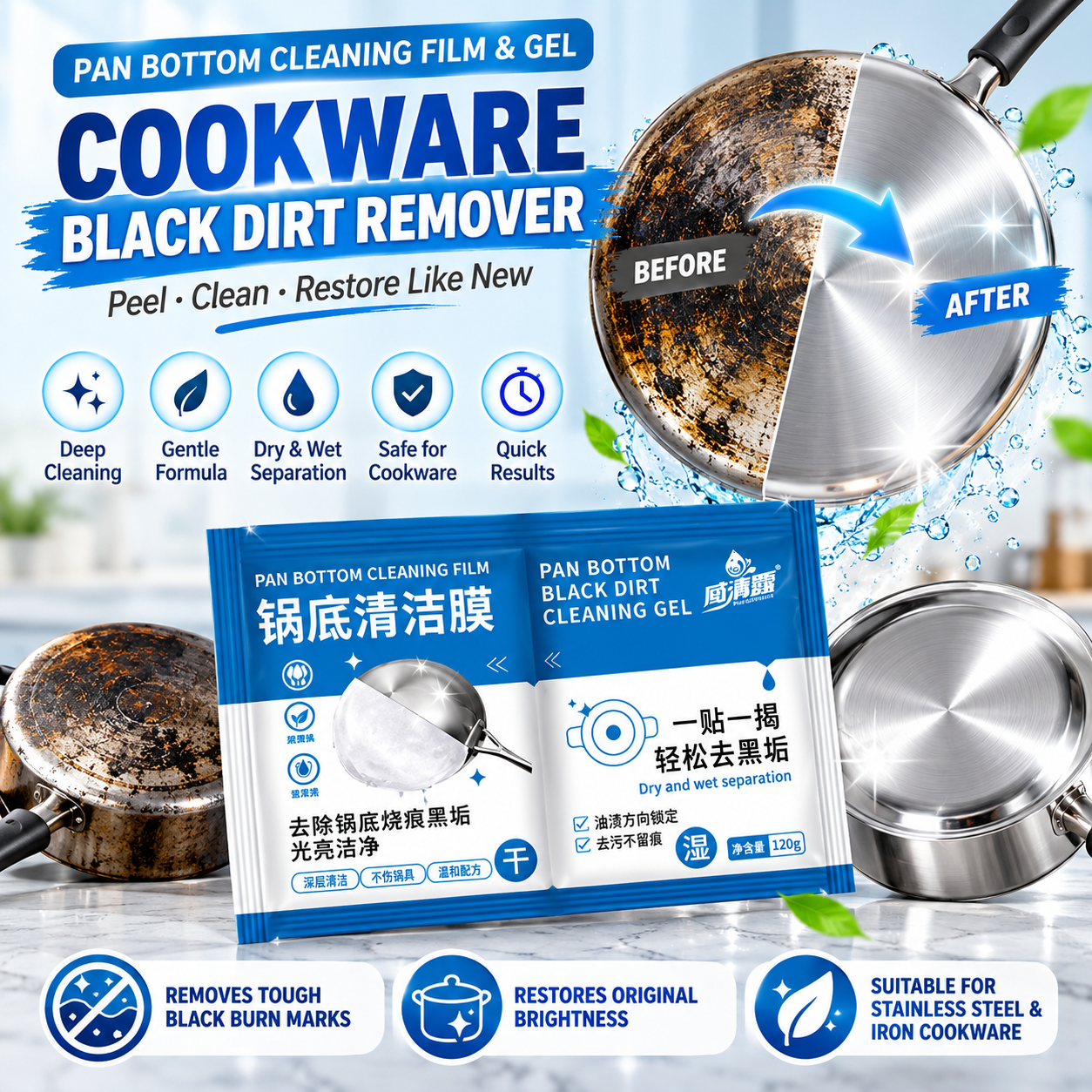 Pan Bottom Cleaning Film & Gel – Cookware Black Dirt Remover