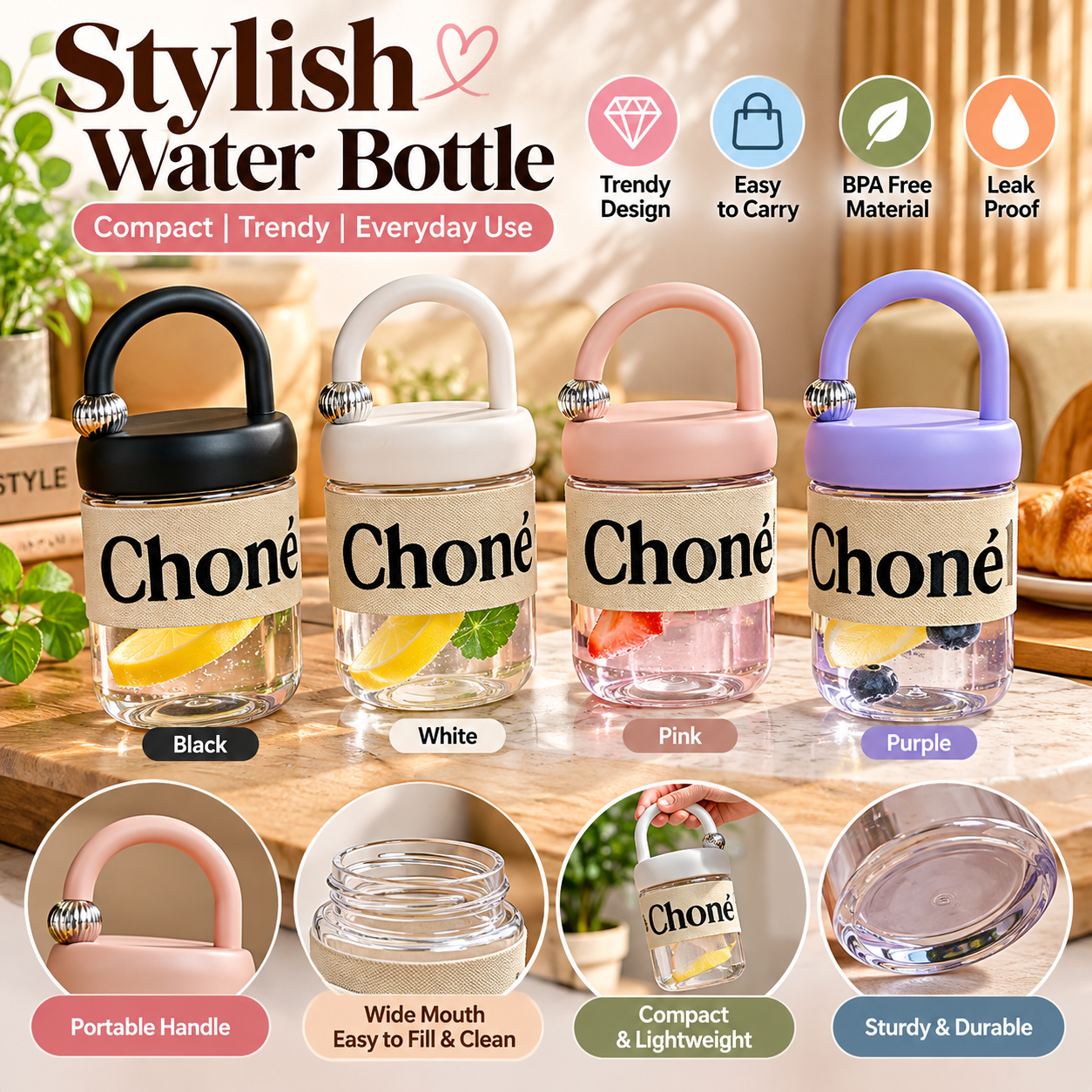 Glass Coffee Mug 390ml with Lid & Handle – Cute Portable Coffee Cup with Decorative Sleeve