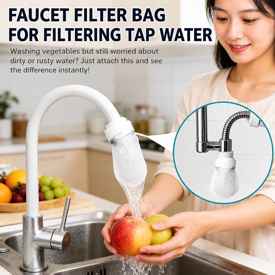 Faucet Filter Bags Set of 20 with Velcro Tape – Tap Water Filter Mesh Bags for Kitchen & Bathroom