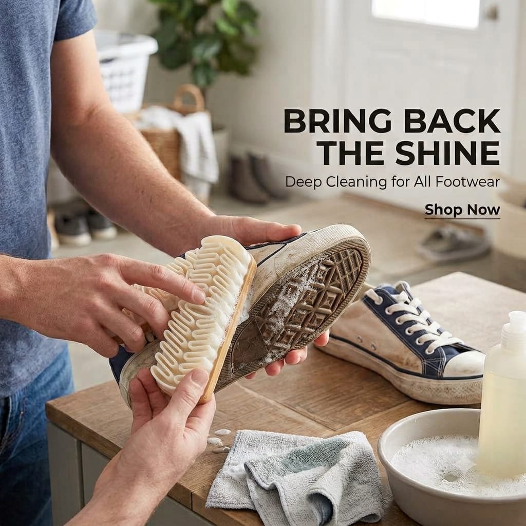 SET OF 2 Silicone Shoe Cleaning Brush – Soft Bristle Footwear Scrubber with Wooden-Style Handle