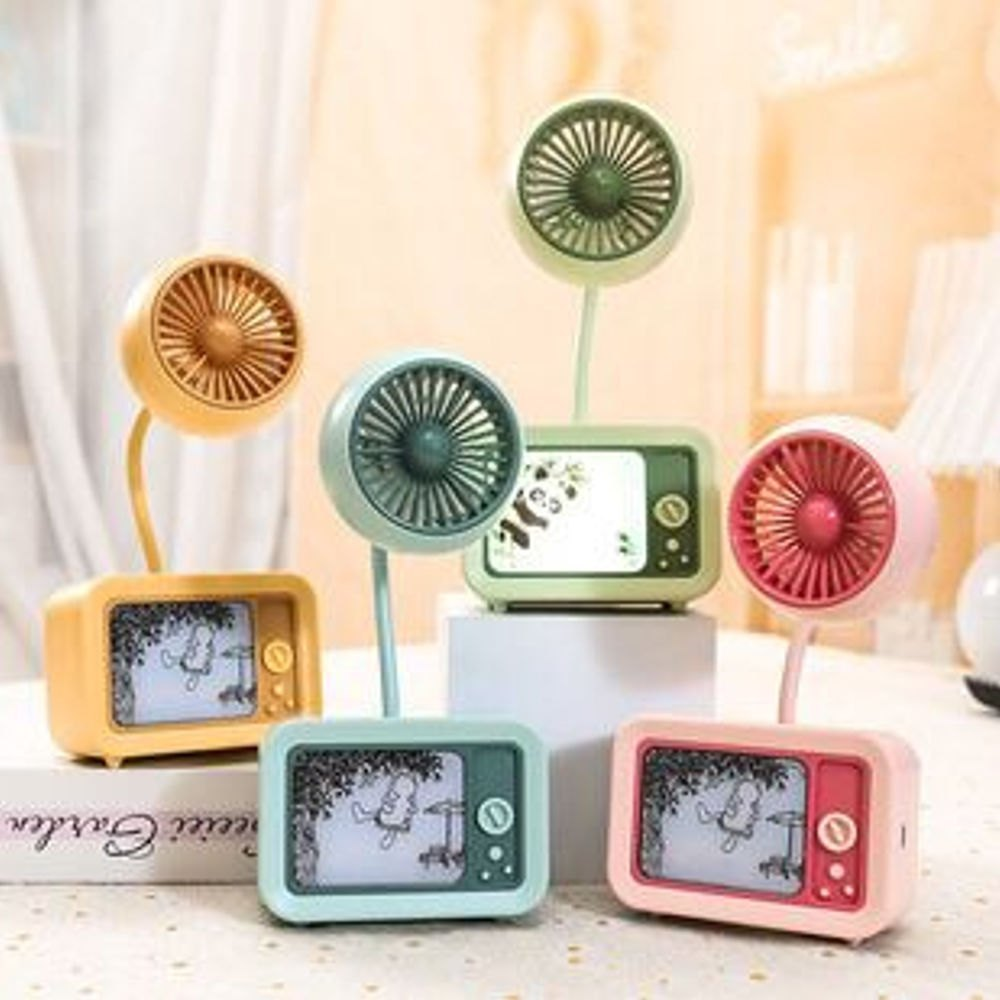 USB Rechargeable Retro TV Mini Fan – Portable Desktop Fan
