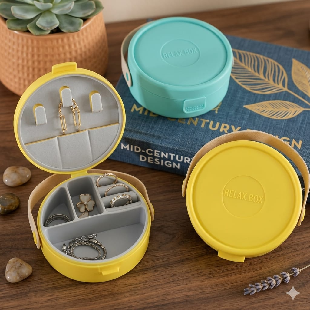 Round Portable Jewellery Organizer Box – Compact Travel Jewellery Case