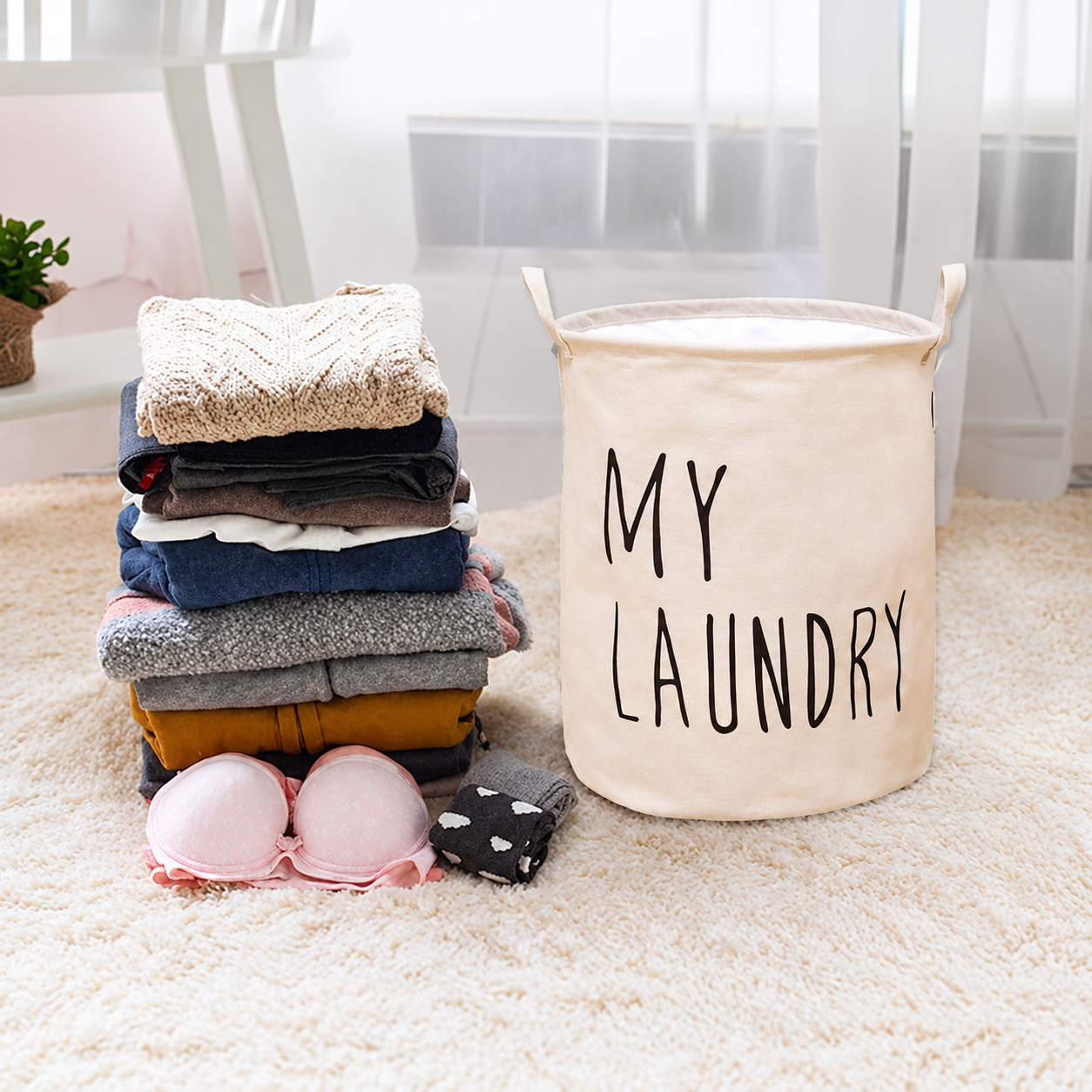 Collapsible Water-Resistant Laundry Basket with Handles – 43 × 37 cm | Foldable Clothes Storage Hamper