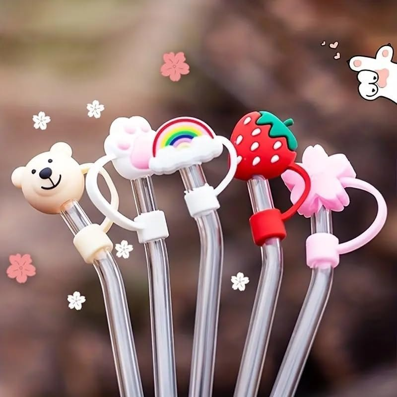 Set of 5 Reusable Silicone Straw Cover Caps – Cute Drinking Straw Toppers