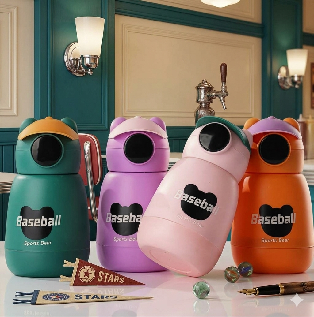 Teddy Glass Water Bottle 450ml – Cute Bear Design Portable Drinking Bottle